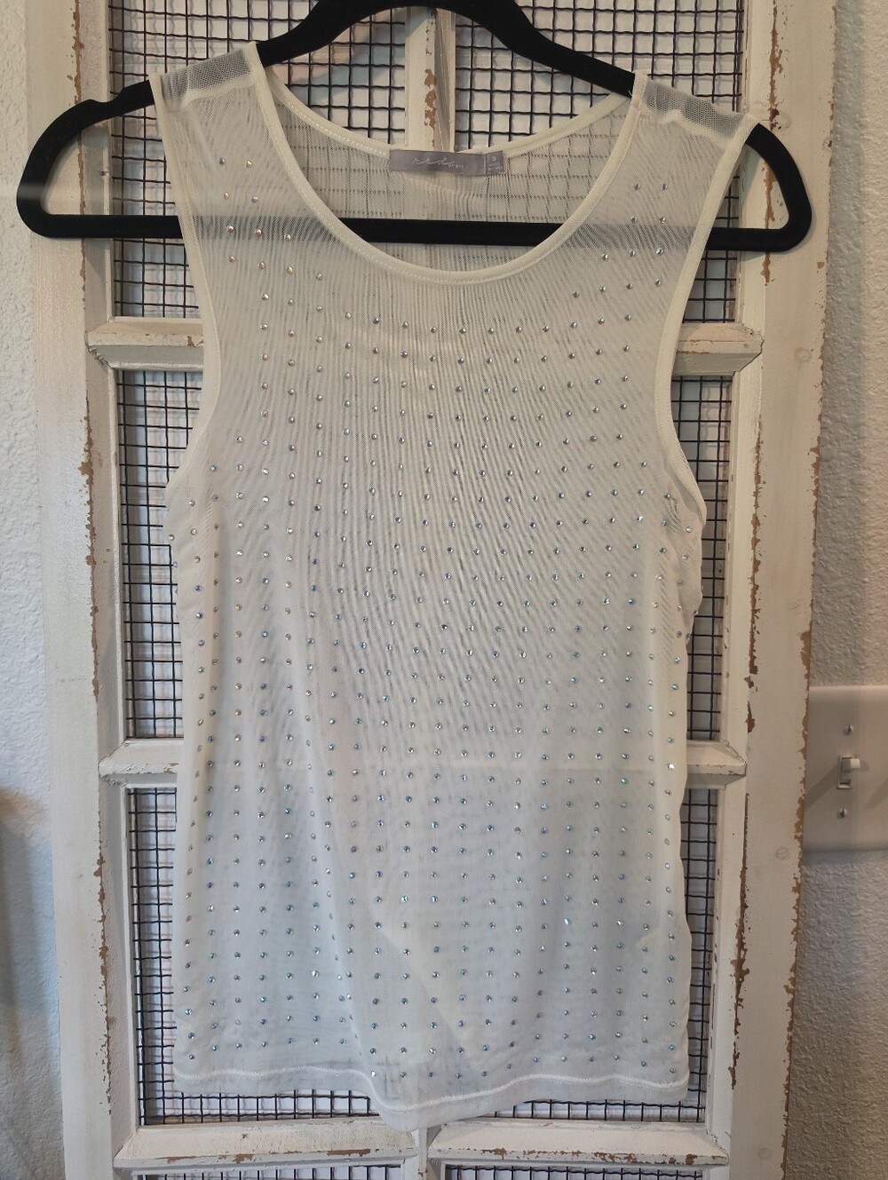 Buckle mesh rhinestone top